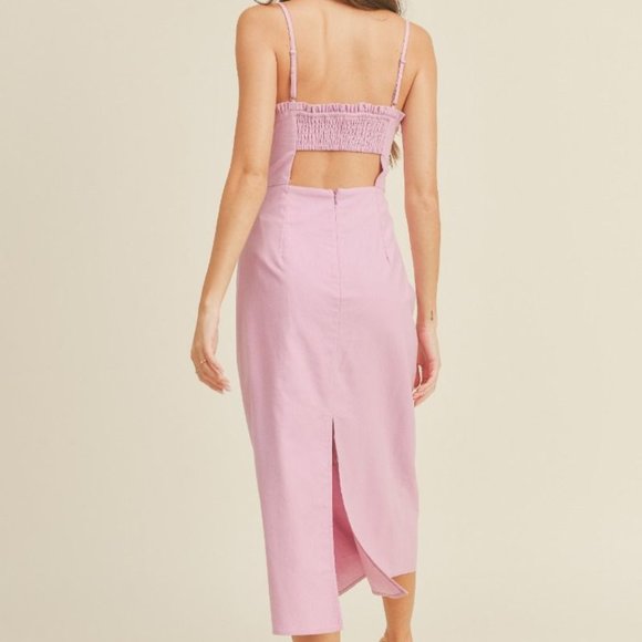 New Lavender Ruffle Cut Out Midi Dress - Picture 5 of 6